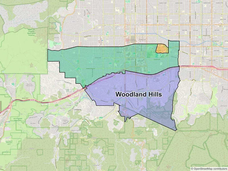 Map of Woodland Hills, California and ZIP codes