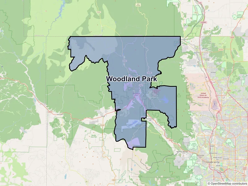 Map of Woodland Park, Colorado and ZIP codes