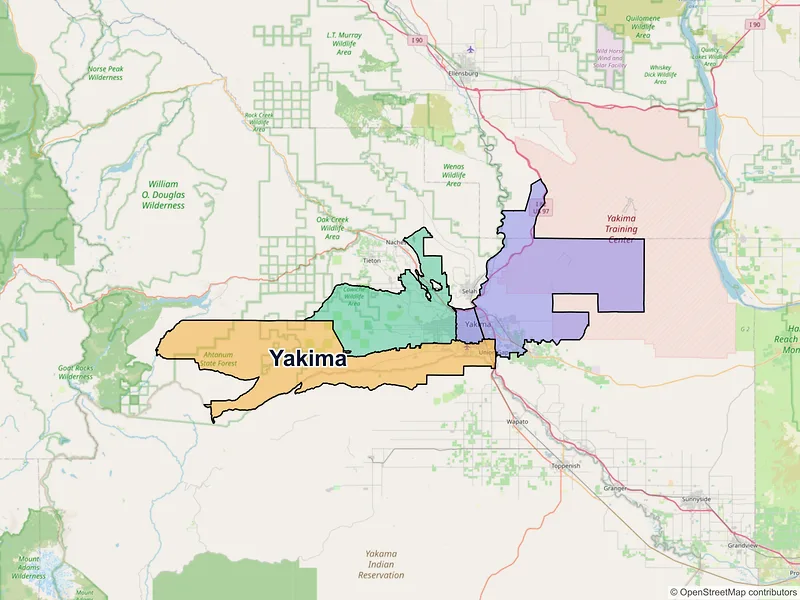 Map of Yakima, Washington and ZIP codes