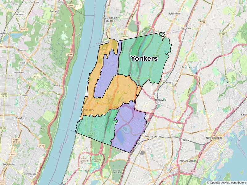 Map of Yonkers, New York and ZIP codes