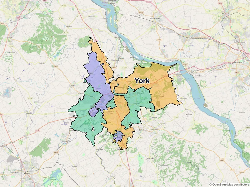 Map of York, Pennsylvania and ZIP codes