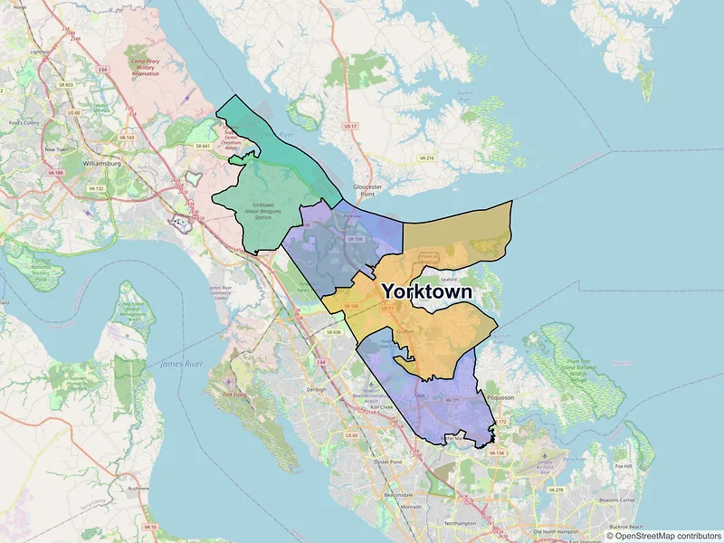 Map of Yorktown, Virginia and ZIP codes