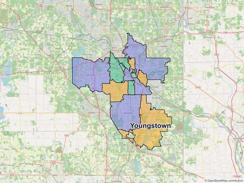 Map of Youngstown, Ohio and ZIP codes