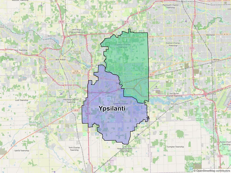 Map of Ypsilanti, Michigan and ZIP codes