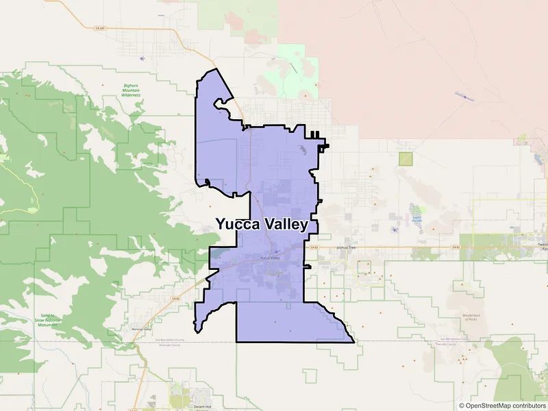 Map of Yucca Valley, California and ZIP codes