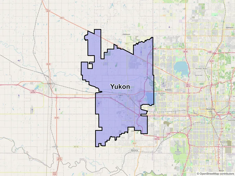 Map of Yukon, Oklahoma and ZIP codes