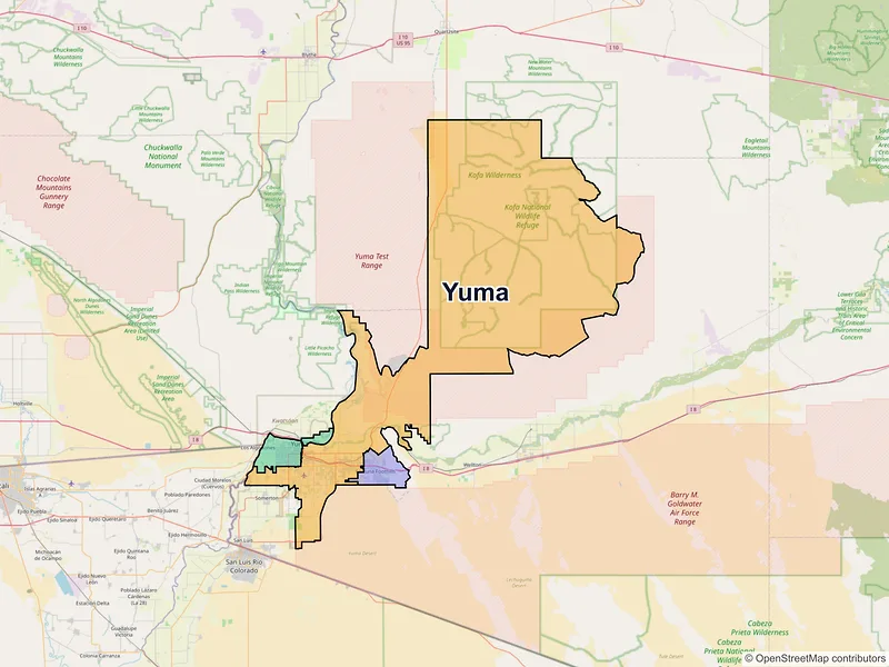 Map of Yuma, Arizona and ZIP codes