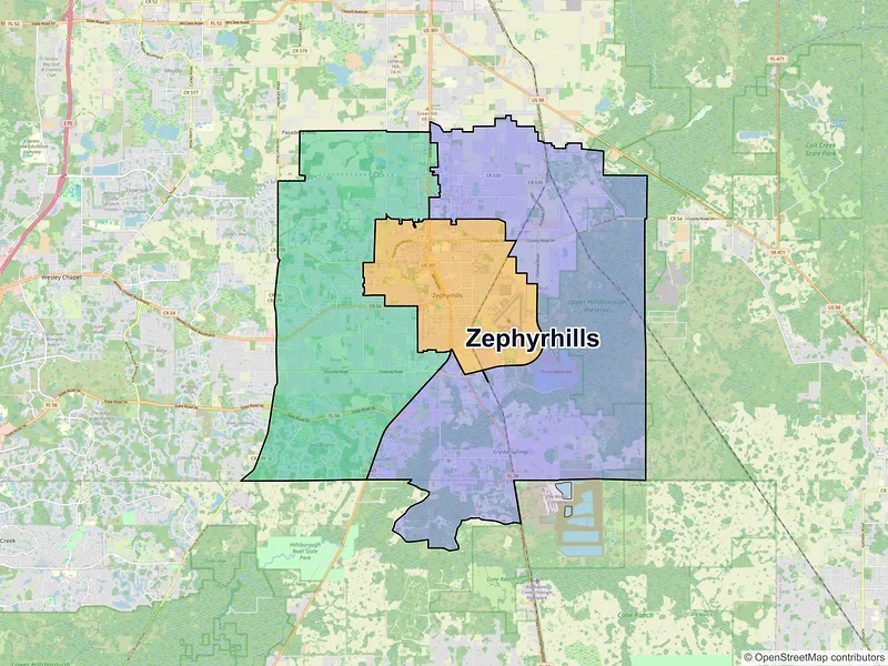 Map of Zephyrhills, Florida and ZIP codes