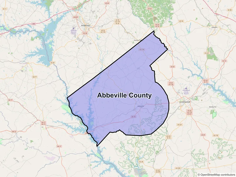 Map of Abbeville County, South Carolina and ZIP codes
