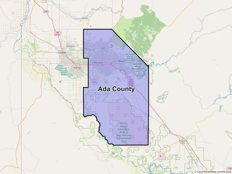 Map of Ada County, Idaho and ZIP codes