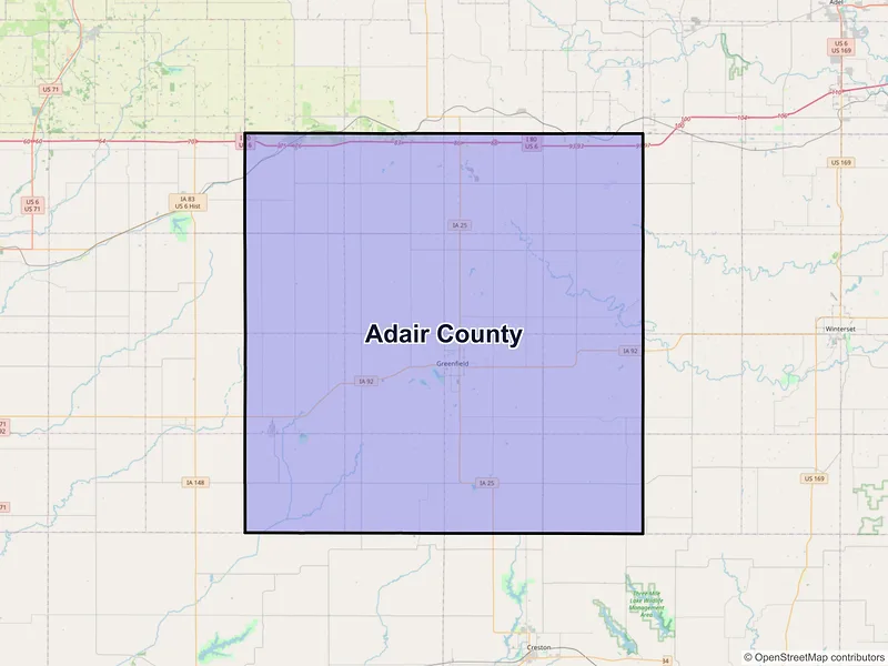 Map of Adair County, Iowa and ZIP codes