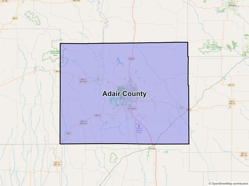 Map of Adair County, Missouri and ZIP codes