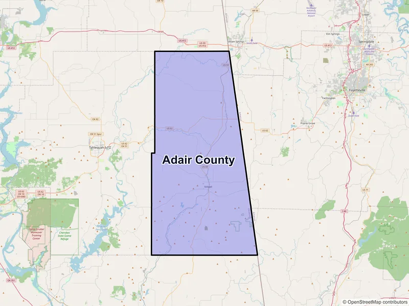 Map of Adair County, Oklahoma and ZIP codes