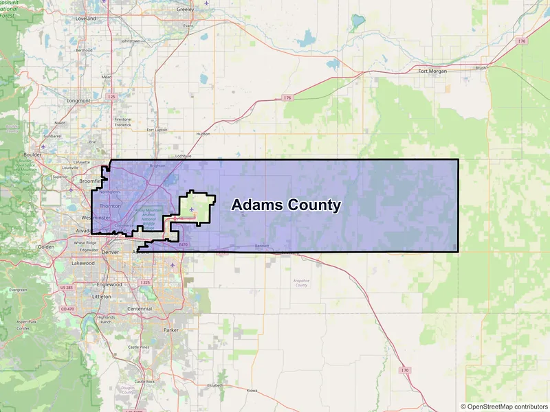 Map of Adams County, Colorado and ZIP codes