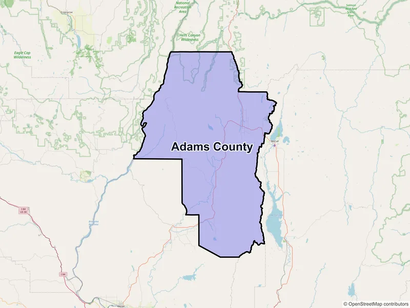 Map of Adams County, Idaho and ZIP codes