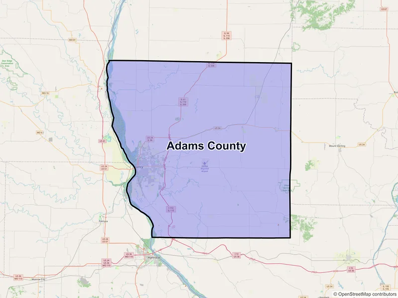 Map of Adams County, Illinois and ZIP codes