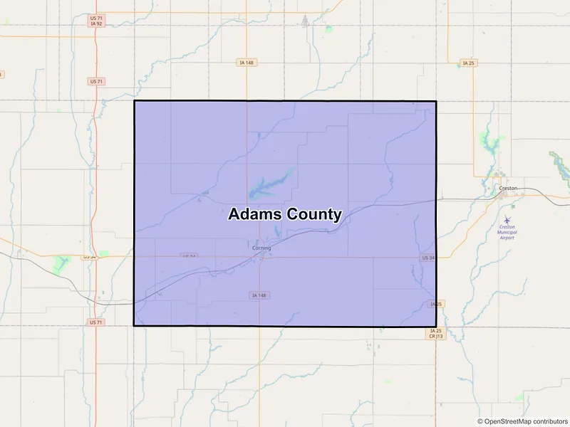 Map of Adams County, Iowa and ZIP codes