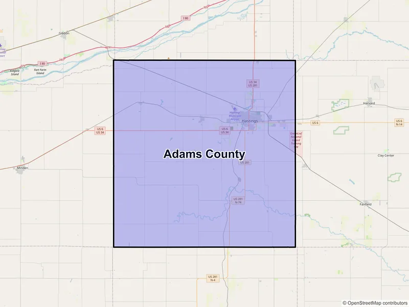 Map of Adams County, Nebraska and ZIP codes