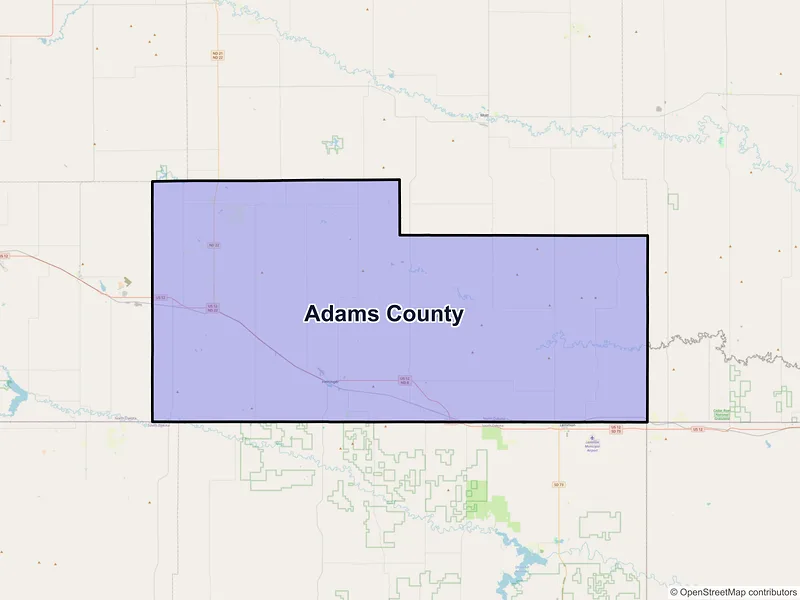 Map of Adams County, North Dakota and ZIP codes