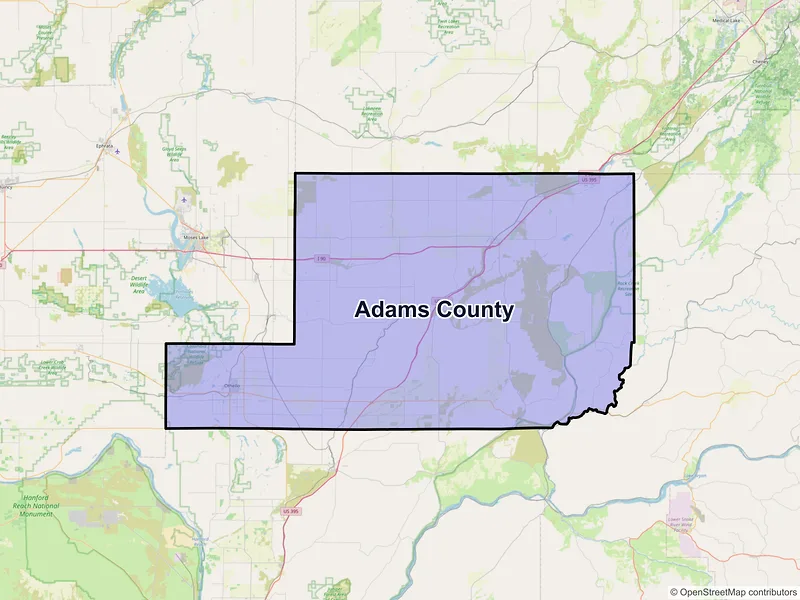 Map of Adams County, Washington and ZIP codes