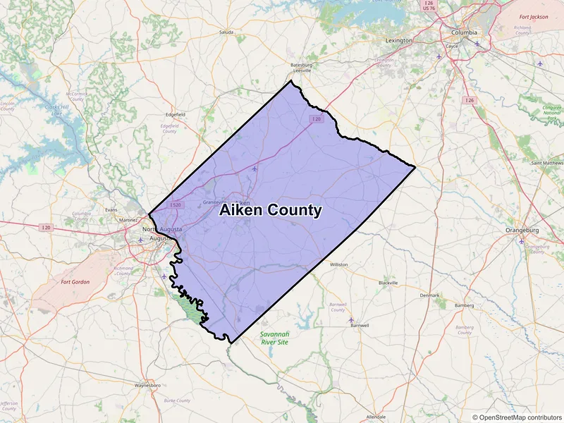 Map of Aiken County, South Carolina and ZIP codes
