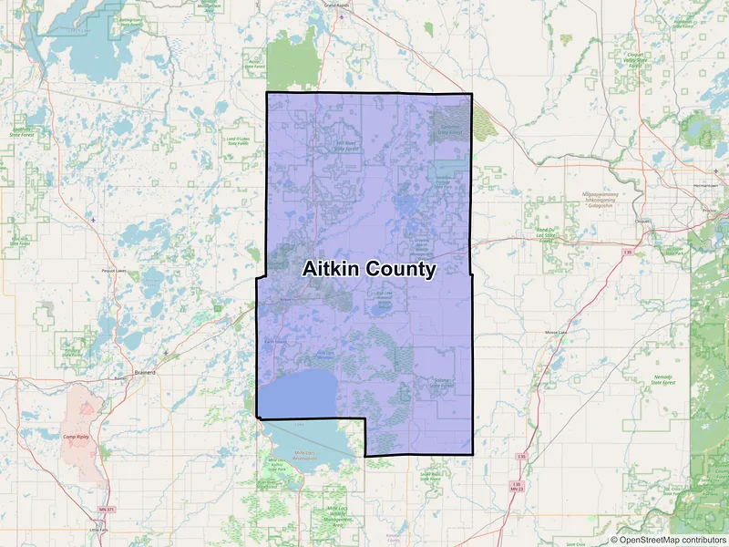 Map of Aitkin County, Minnesota and ZIP codes