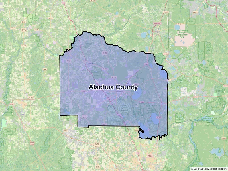 Map of Alachua County, Florida and ZIP codes