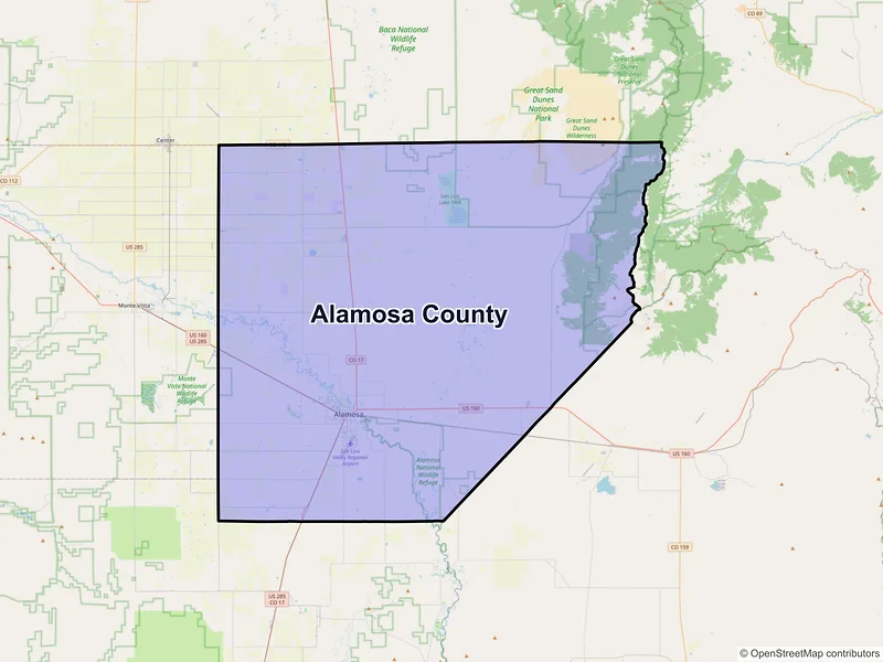 Map of Alamosa County, Colorado and ZIP codes