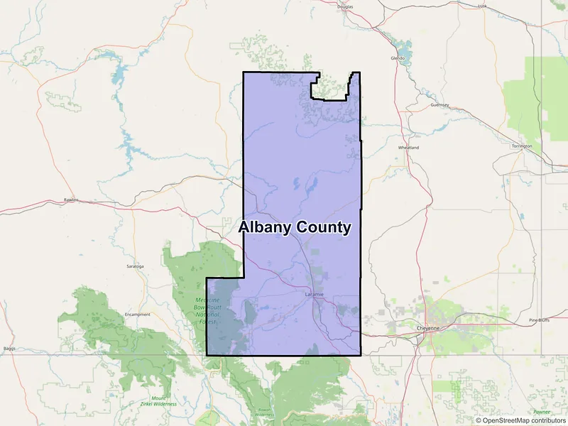 Map of Albany County, Wyoming and ZIP codes