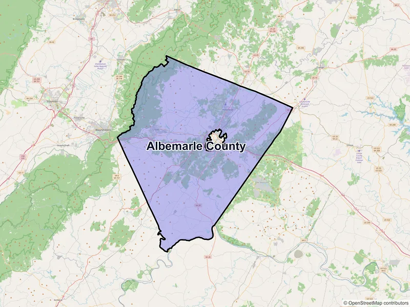 Map of Albemarle County, Virginia and ZIP codes