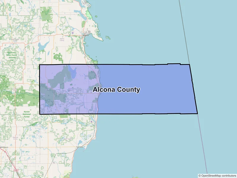 Map of Alcona County, Michigan and ZIP codes
