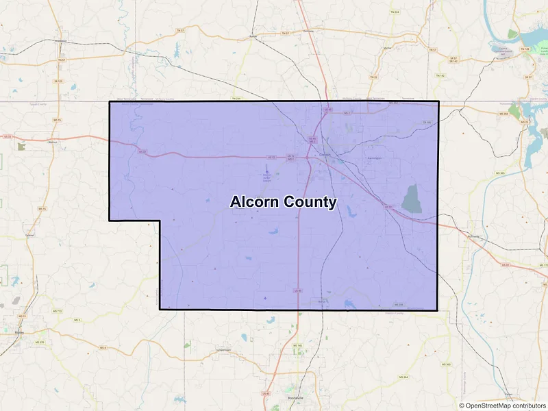 Map of Alcorn County, Mississippi and ZIP codes
