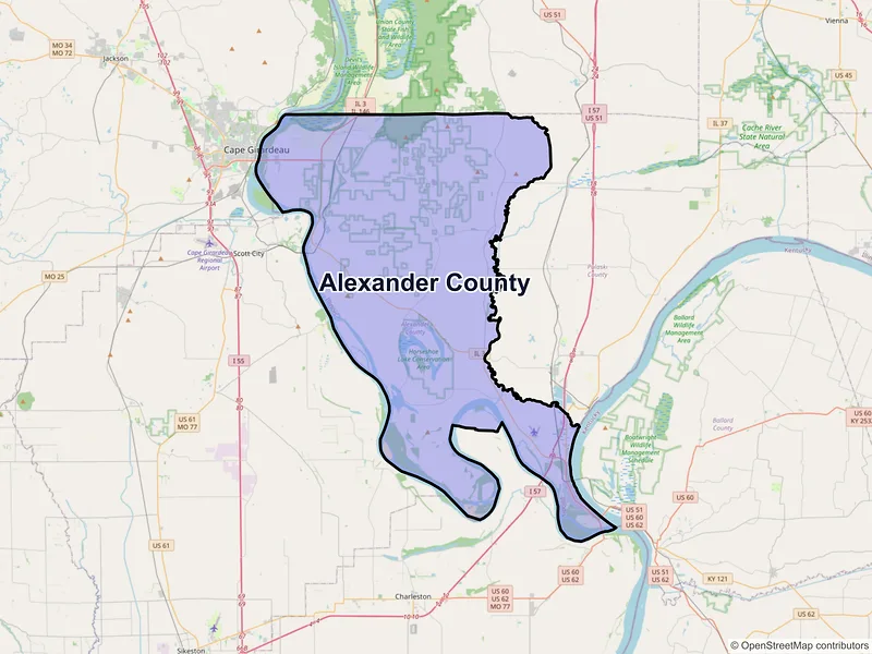 Map of Alexander County, Illinois and ZIP codes
