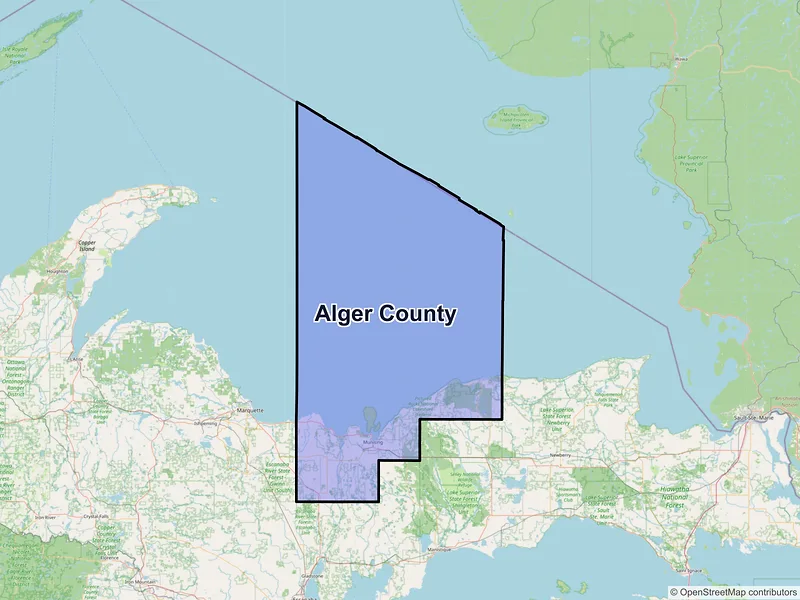 Map of Alger County, Michigan and ZIP codes