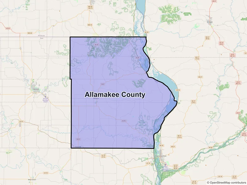 Map of Allamakee County, Iowa and ZIP codes