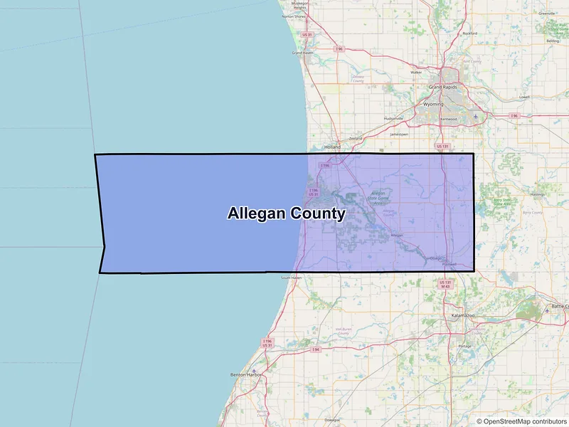 Map of Allegan County, Michigan and ZIP codes