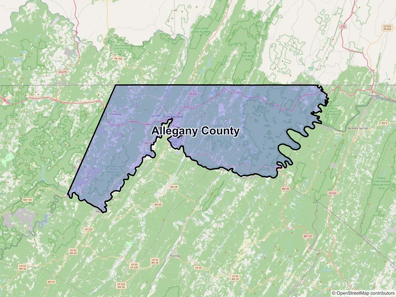 Map of Allegany County, Maryland and ZIP codes