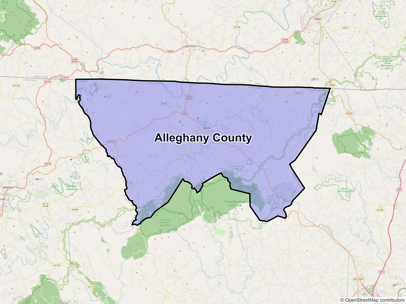 Map of Alleghany County, North Carolina and ZIP codes