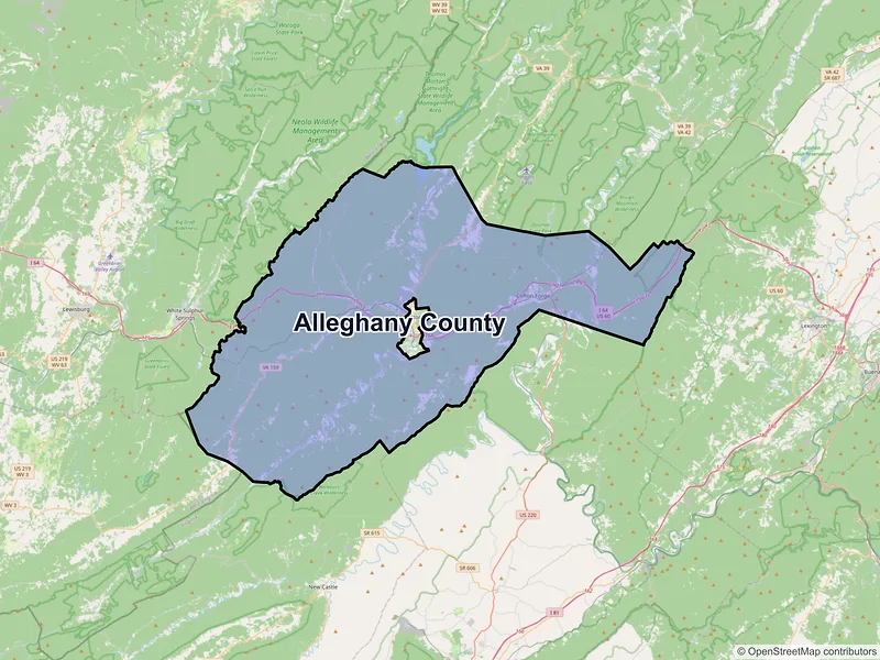 Map of Alleghany County, Virginia and ZIP codes