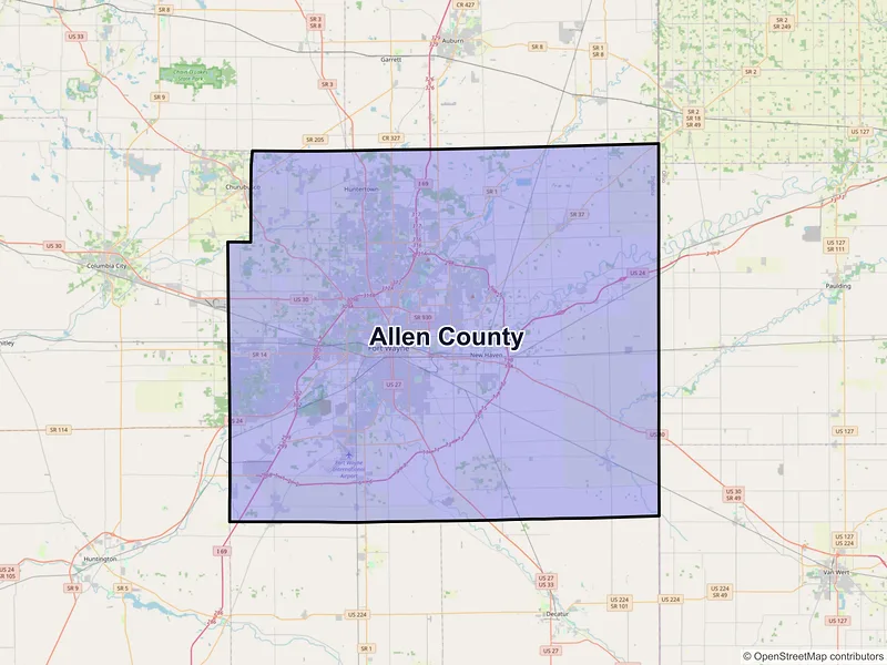 Map of Allen County, Indiana and ZIP codes