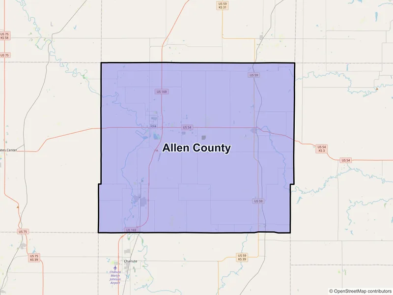 Map of Allen County, Kansas and ZIP codes