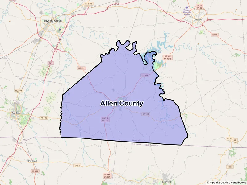 Map of Allen County, Kentucky and ZIP codes