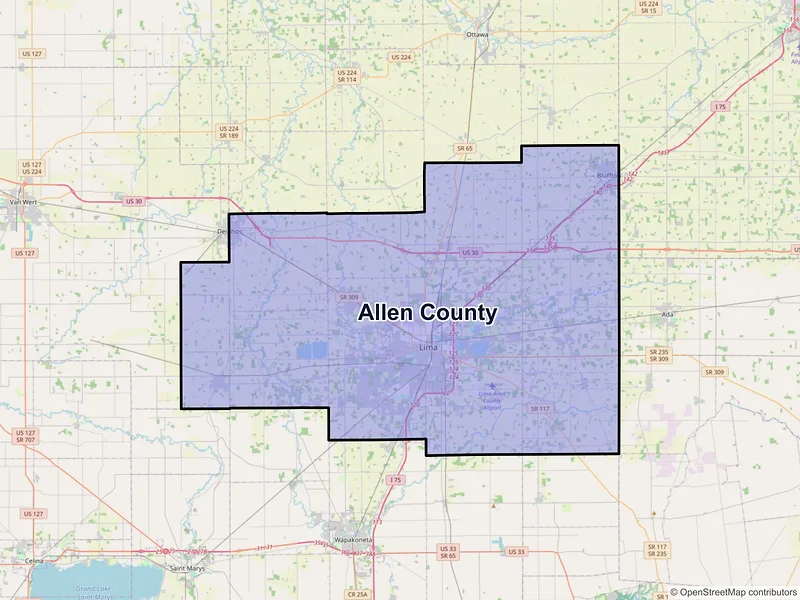 Map of Allen County, Ohio and ZIP codes