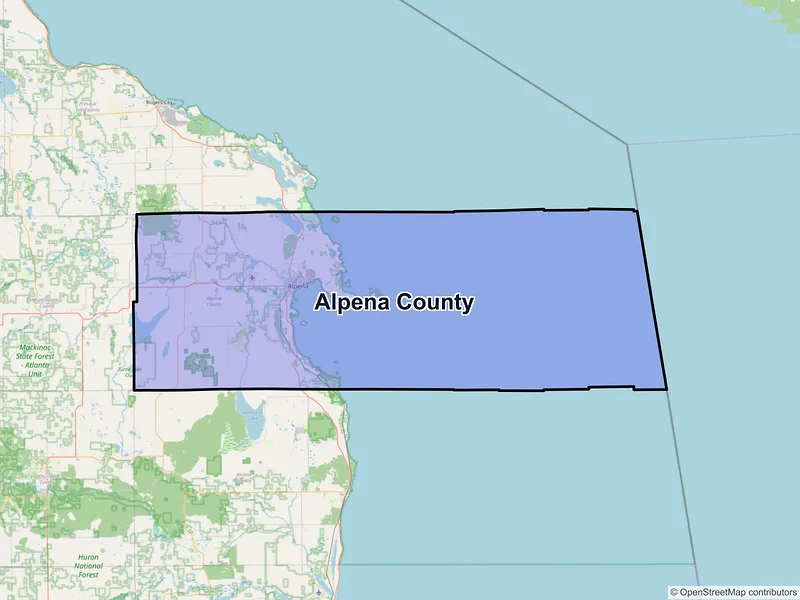 Map of Alpena County, Michigan and ZIP codes