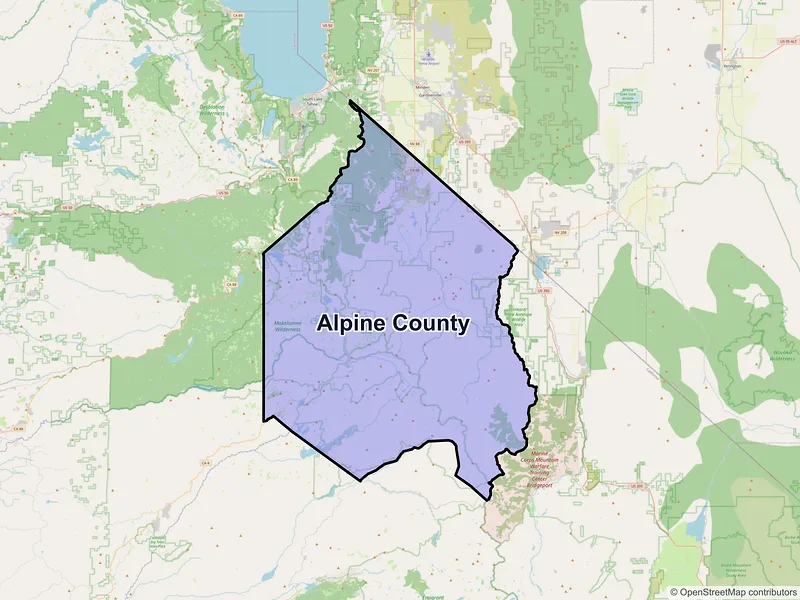 Map of Alpine County, California and ZIP codes