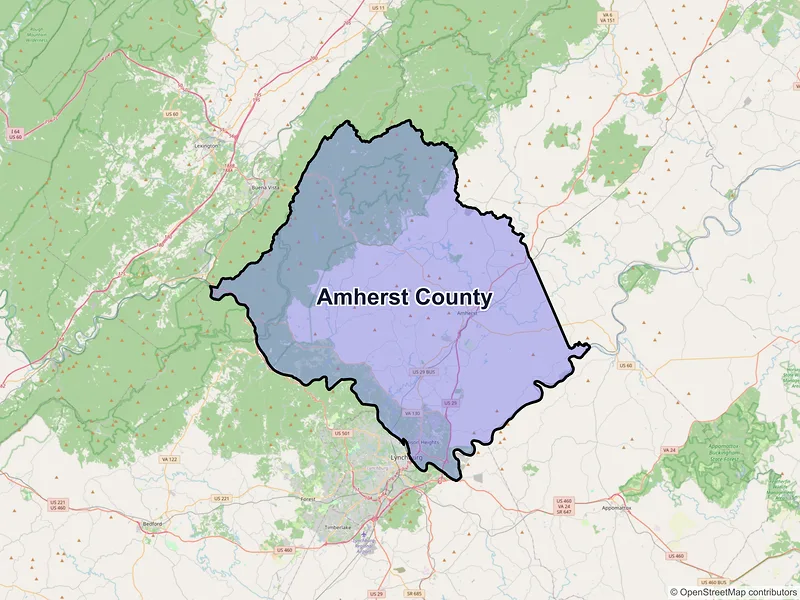 Map of Amherst County, Virginia and ZIP codes