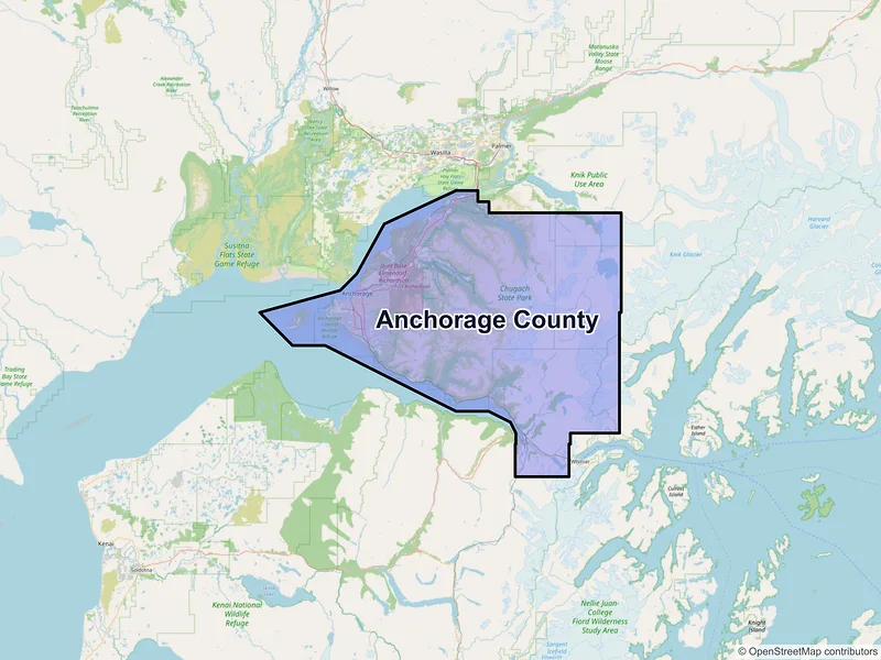 Map of Anchorage County, Alaska and ZIP codes