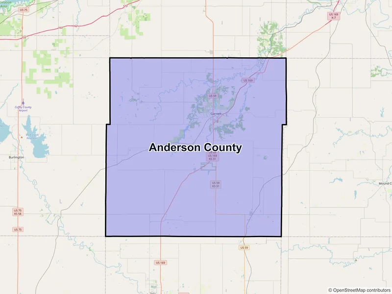 Map of Anderson County, Kansas and ZIP codes