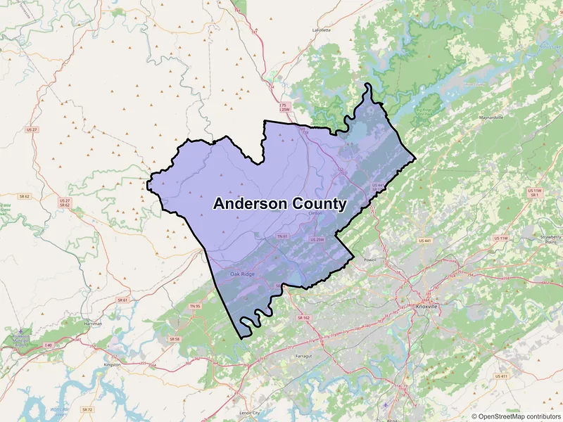 Map of Anderson County, Tennessee and ZIP codes