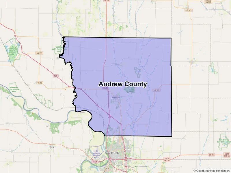 Map of Andrew County, Missouri and ZIP codes